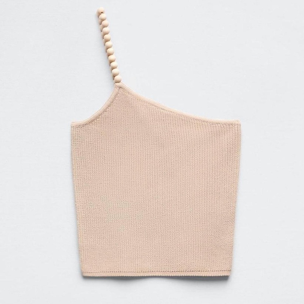 Beaded one shoulder knit top